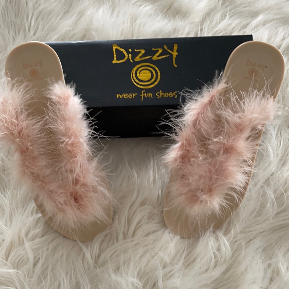 Fur trimmed flip flops size 8